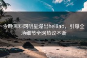 今晚黑料网明星爆出heiliao，引爆全场细节全网热议不断