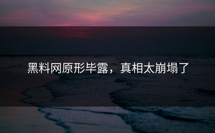 黑料网原形毕露，真相太崩塌了