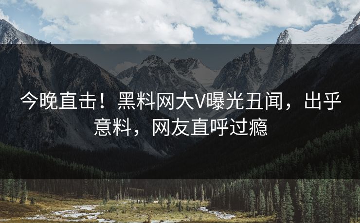 今晚直击！黑料网大V曝光丑闻，出乎意料，网友直呼过瘾