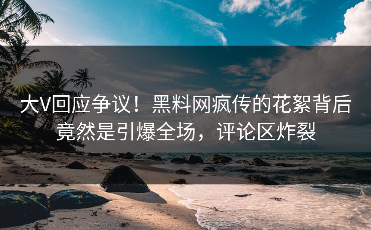 大V回应争议！黑料网疯传的花絮背后竟然是引爆全场，评论区炸裂