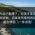 我以为自己看懂了，后来才发现我以为是我挑剔，后来发现蜜桃网站的问题在体验（一条讲透）