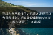 我以为自己看懂了，后来才发现我以为是我挑剔，后来发现蜜桃网站的问题在体验（一条讲透）