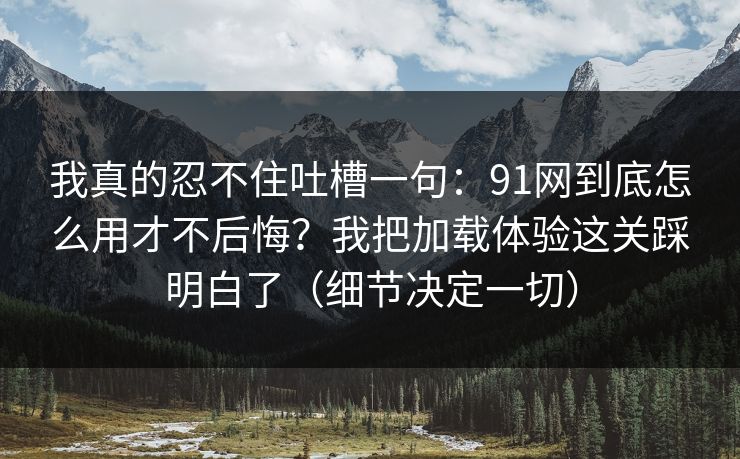 我真的忍不住吐槽一句：91网到底怎么用才不后悔？我把加载体验这关踩明白了（细节决定一切）